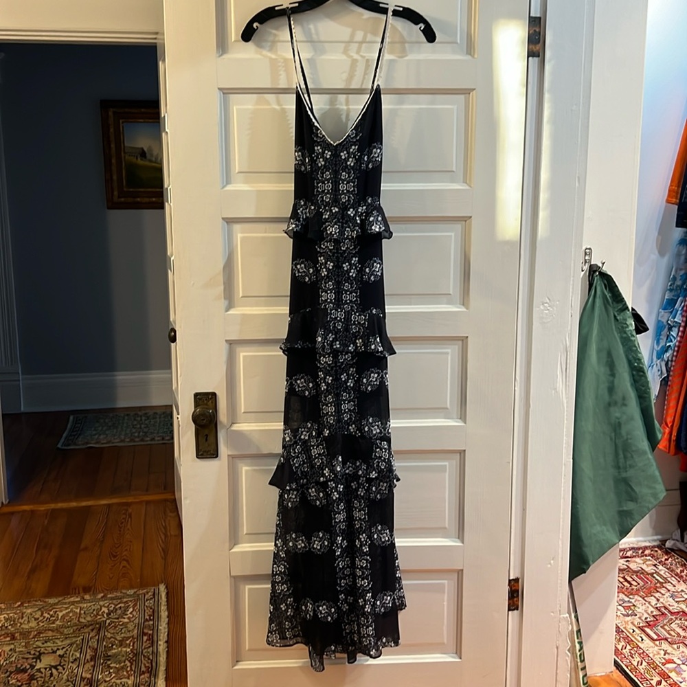 Endless Rose navy floral ruffle maxi dress